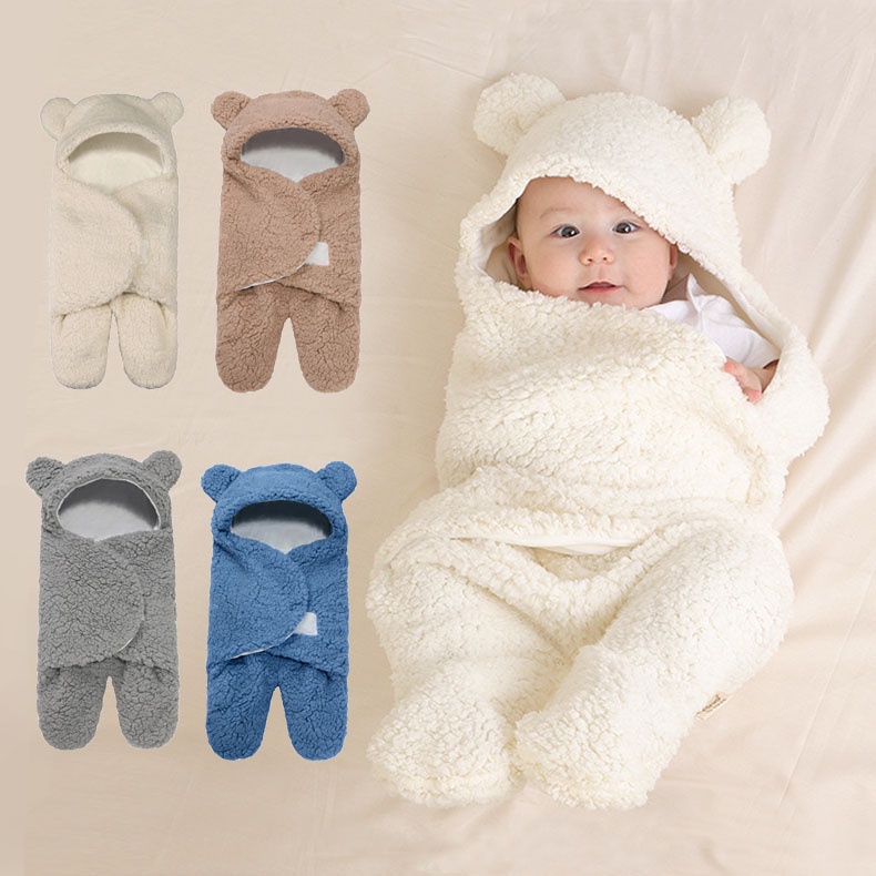 White Soft Coral Fleece Infant Baby Sleeping Bag Cartoon Animal Swaddling Blankets,High Qulity For Outdoor Infant Toddler Wearable Slepping Bags 