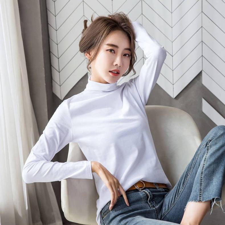 shirts baju t shirt perempuan Half turtleneck solid color shirts baju t shirt perempuan Half turtleneck solid color