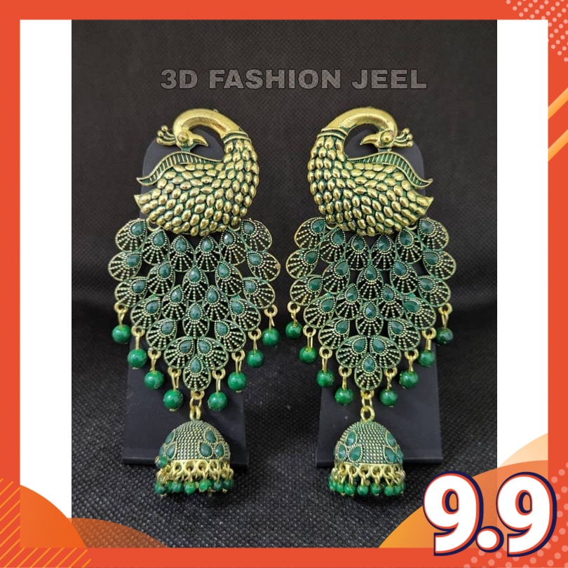 Indian Style Peacock Drop Earrings with Beautiful Color Stones and Pearls