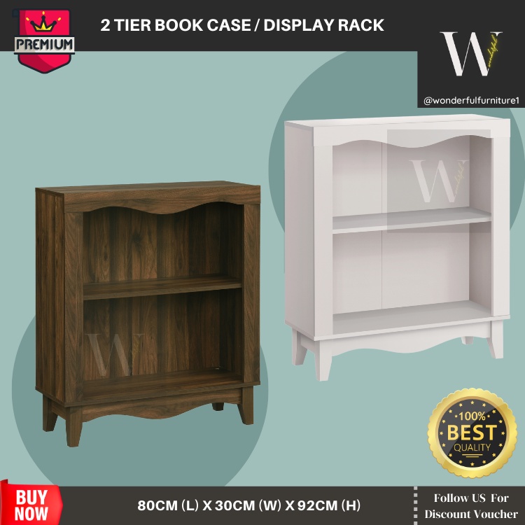 Wonderful Furniture 2 Tier Bookcase Rak buku 2 Layer Bookshelf Wooden Vintage Book Rack White Walnut Color high rise leg