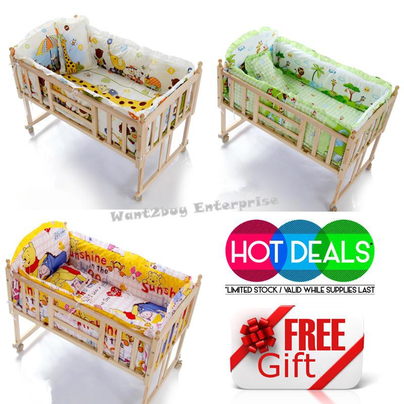 5pcs Cotton Baby Bedding Set Crib Netting Bumper Sheet Pillow