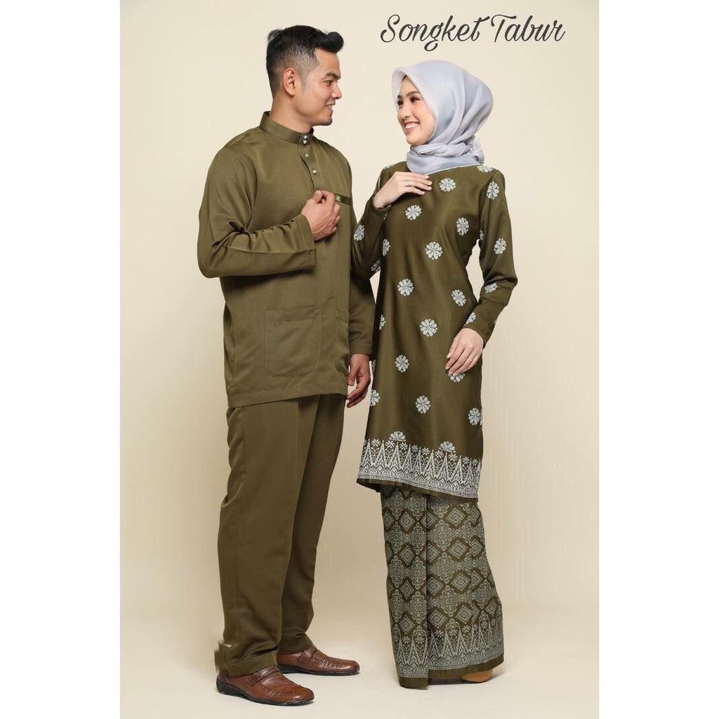 Sedondon Set Couple Baju Kurung Moden Songket Tabur Baju Melayu Hijau Lumut Olive Green Shopee Malaysia