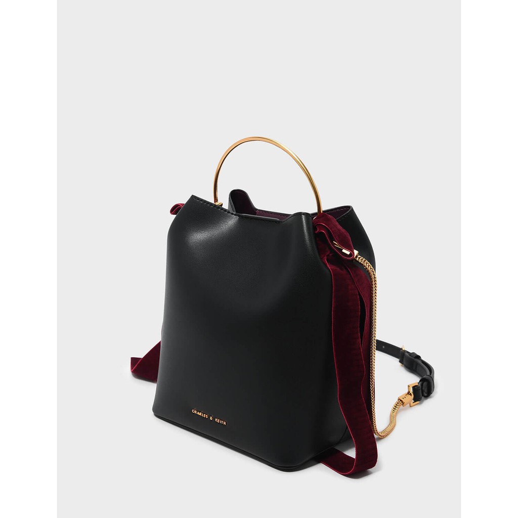 charles and keith velvet bow detail bucket bag