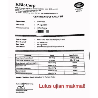 Kapsul Kunyit Hitam Gred A Original 60 biji (LAB TEST 