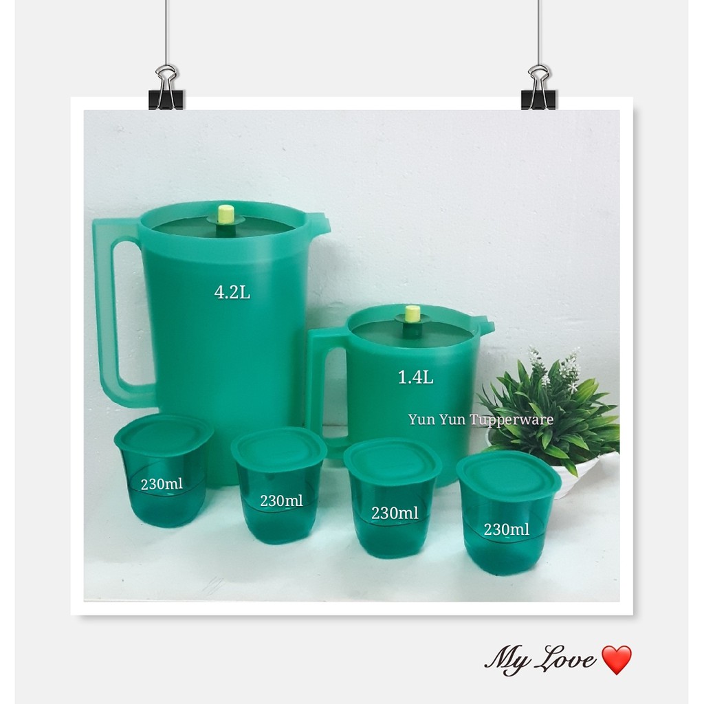 Tupperware Blossom Pitcher (2) 4.2L+1.4L and Crystalline Short Glass (4