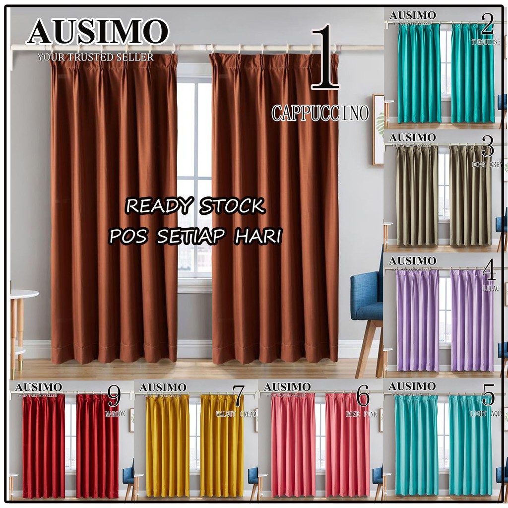 #PC Langsir Mewah & Mulia Modern Plain Colour Curtain Semi Blackout ...