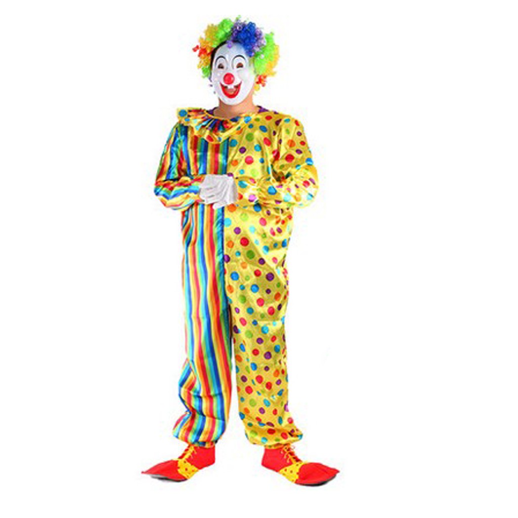 Circus Clown Costume Comedy Stripes Spotted Adult Afro Wig Party Fancy Dress