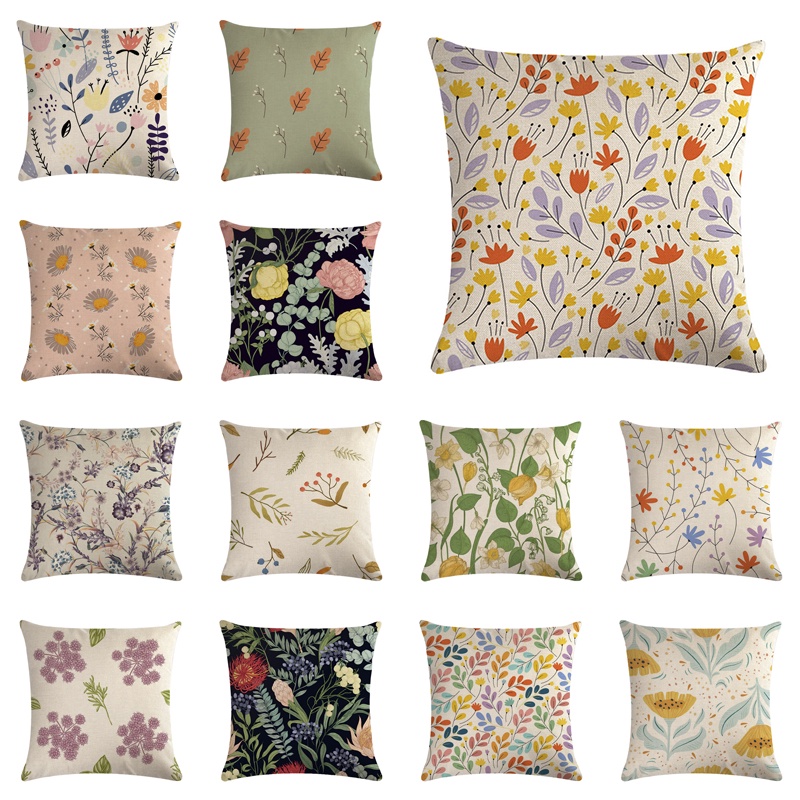 45*45cm Wildflower Pattern Linen Throw Pillow Cover Car Cushion Cover Home Decorative Pillowcase