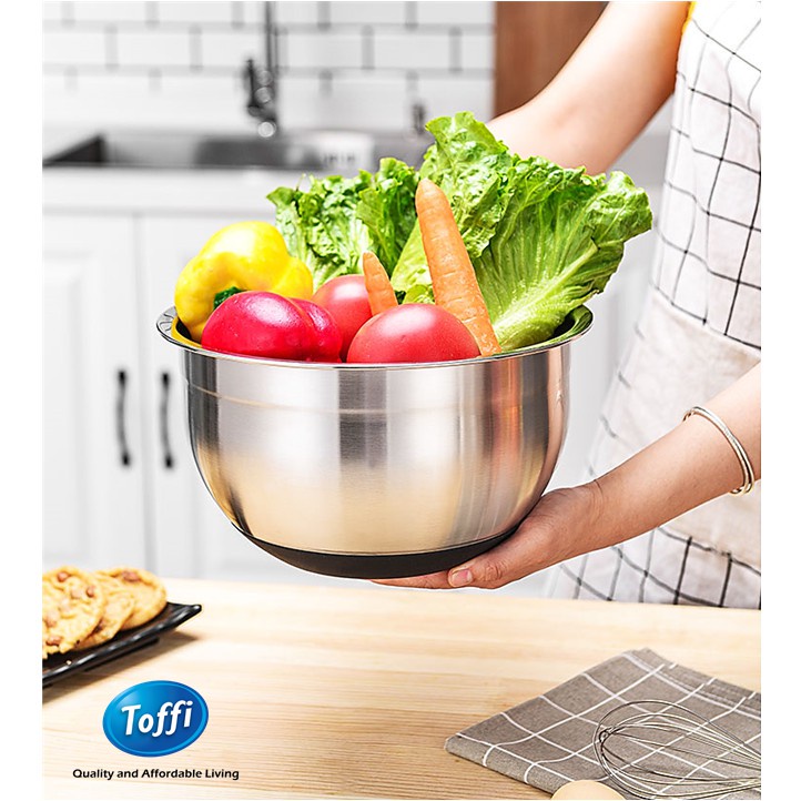 Toffi Deep Mixing Bowl Salad Bowl Silicone Based Stainless Steel (20/22/24/26/28cm) Shopee