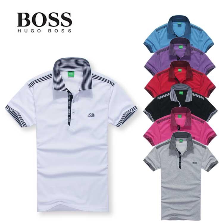 Bo-ss Men's Short Sleeve Polo Shirt Striped Polo Shirt Sweatshirt ...
