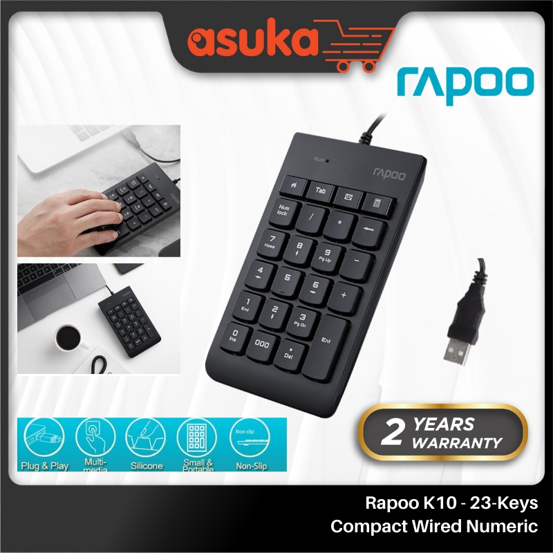 Rapoo K10 - 23-Keys Compact Wired Numeric Keypad USB Number Pad for PC Laptop