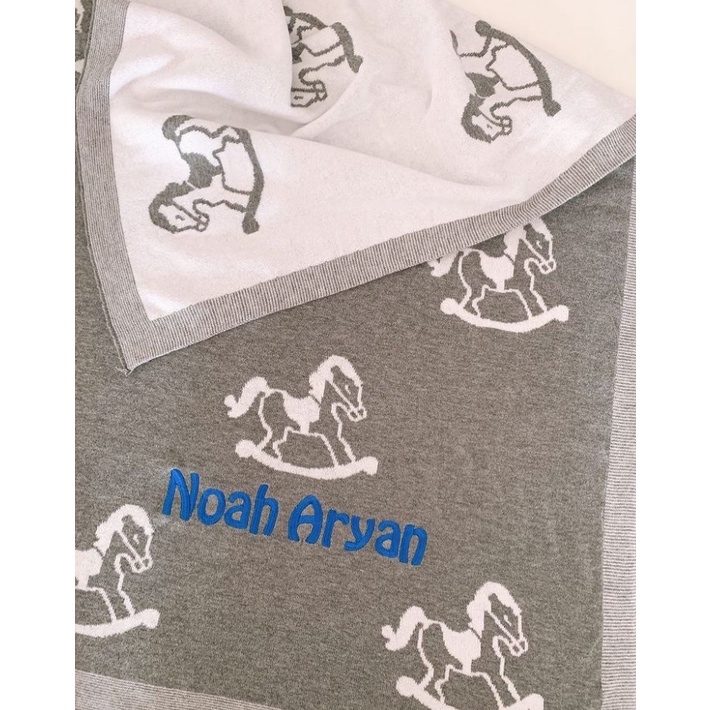 Personalise Sulam Nama Rocking Horse Baby Blanket Selimut