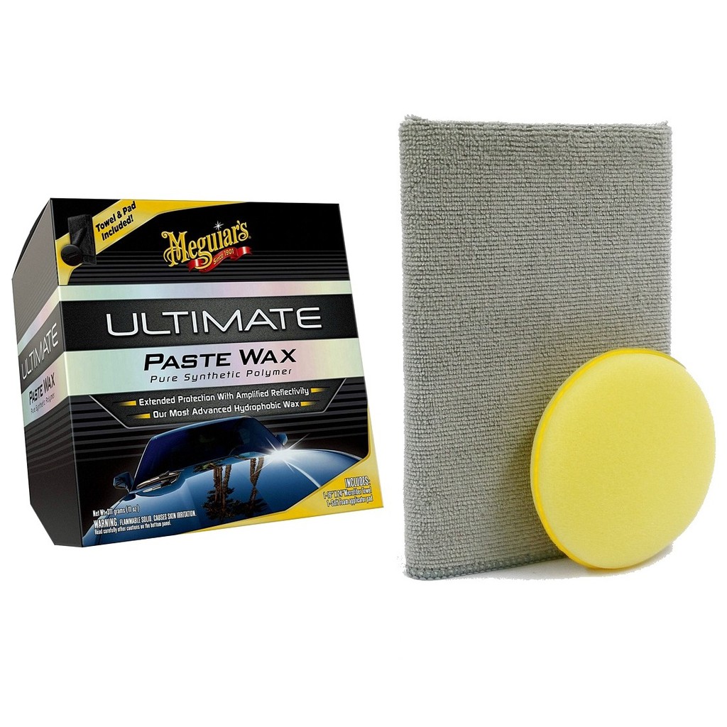 Meguiar's Ultimate Paste Wax + Foam Applicator Pad + LARIS Microfiber Detailing Cloth 40cm x