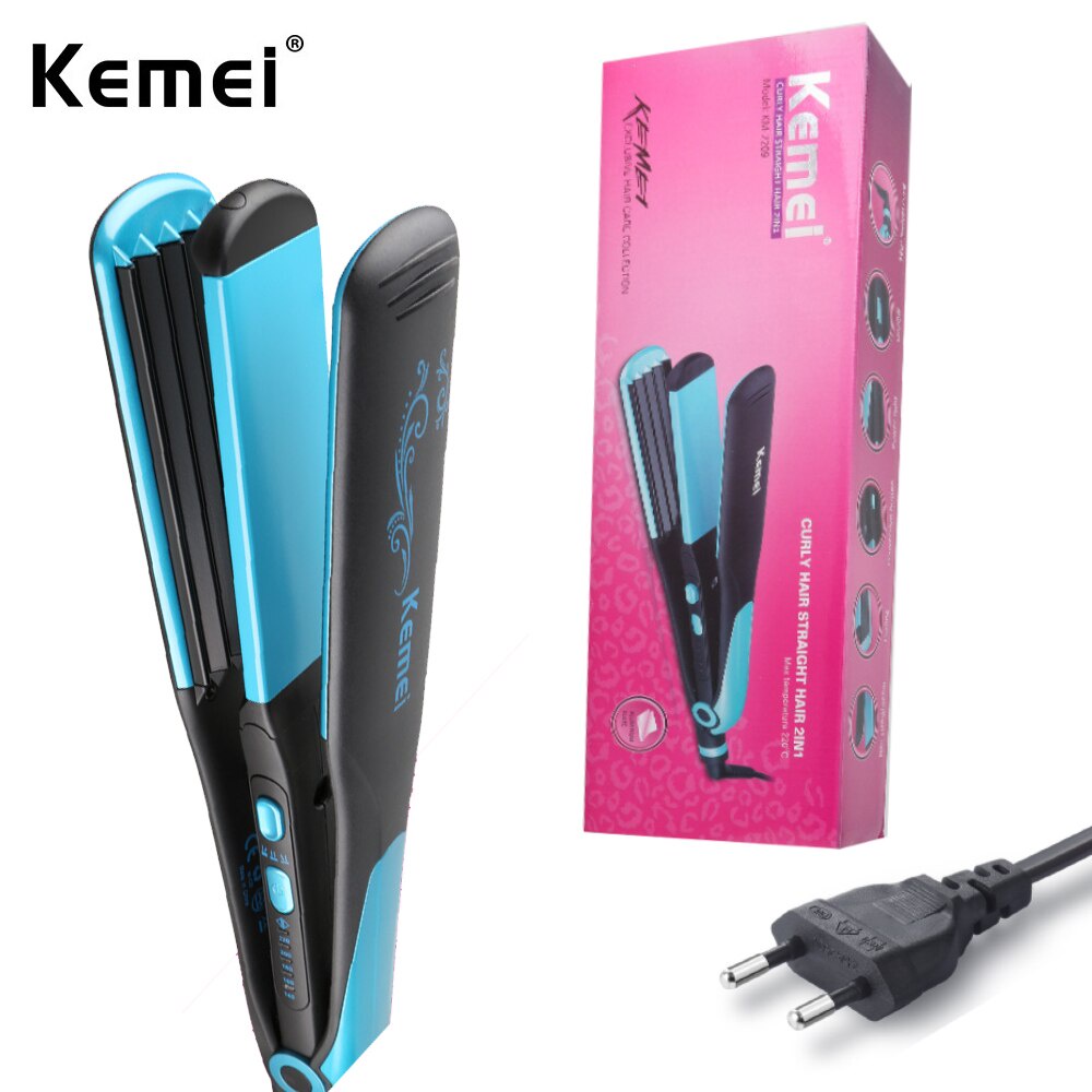 Kemei KM-2209  Hair Straightener Professional 2 In 1 Ionic Straightening Iron & Curler Styling Tool Waves Curling Irons Curler Women