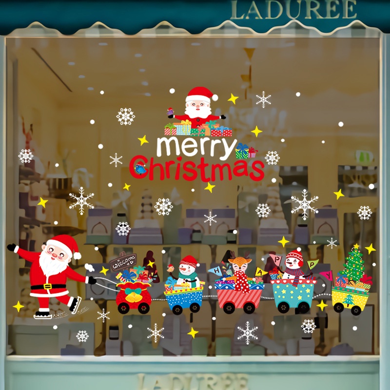 Christmas decorations Glass stickers, windows, shop windows, scenes, door stickers, trains, santa claus, gifts, 2026 decorations.