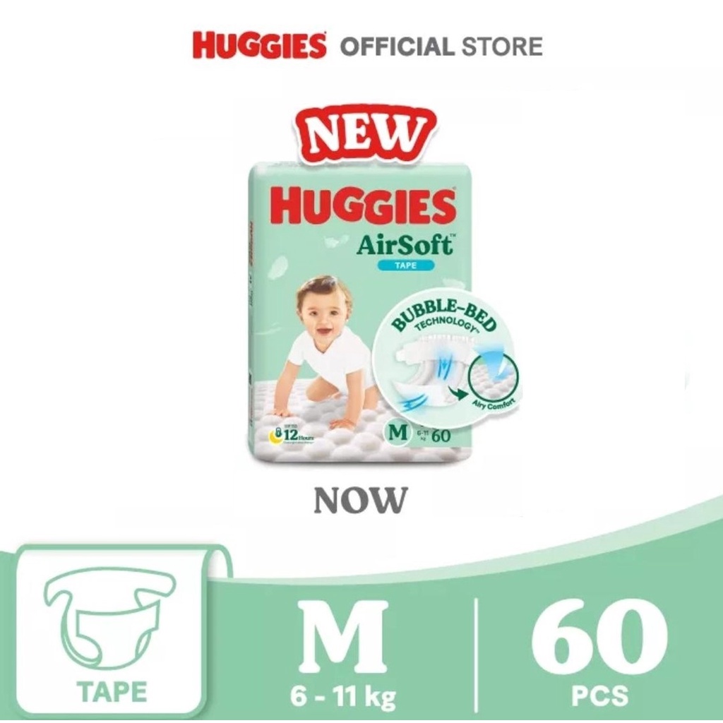 Huggies AirSoft Diapers Super Jumbo M60 (1 Pack) Shopee Malaysia