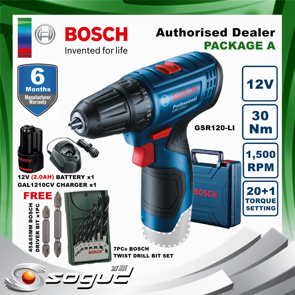 BOSCH GSR120-LI (GEN 2) 12V 2.0AH PROFESSIONAL CORDLESS BATTERY DRILL ...