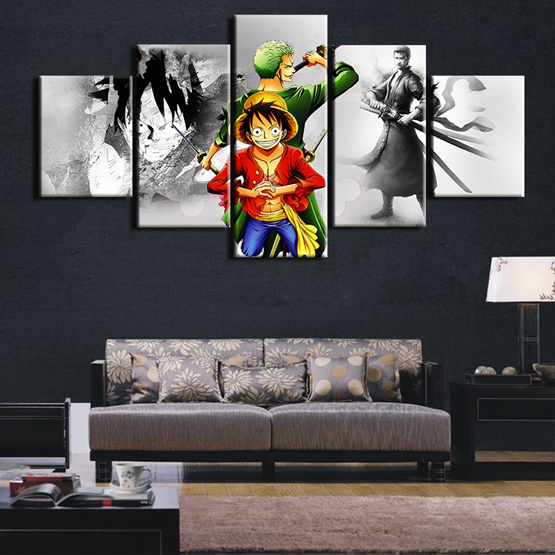 5 Piece Wall Art Canvas Painting Home Decor Anime One Piece Luffy Poster Shopee Malaysia