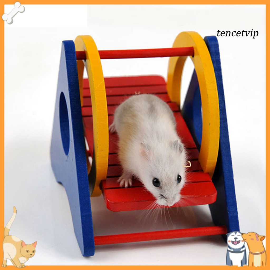Wooden Toy Pet Bird Hamster Rat Mouse House Cage Nest Seesaw Exercise Play Toys 
