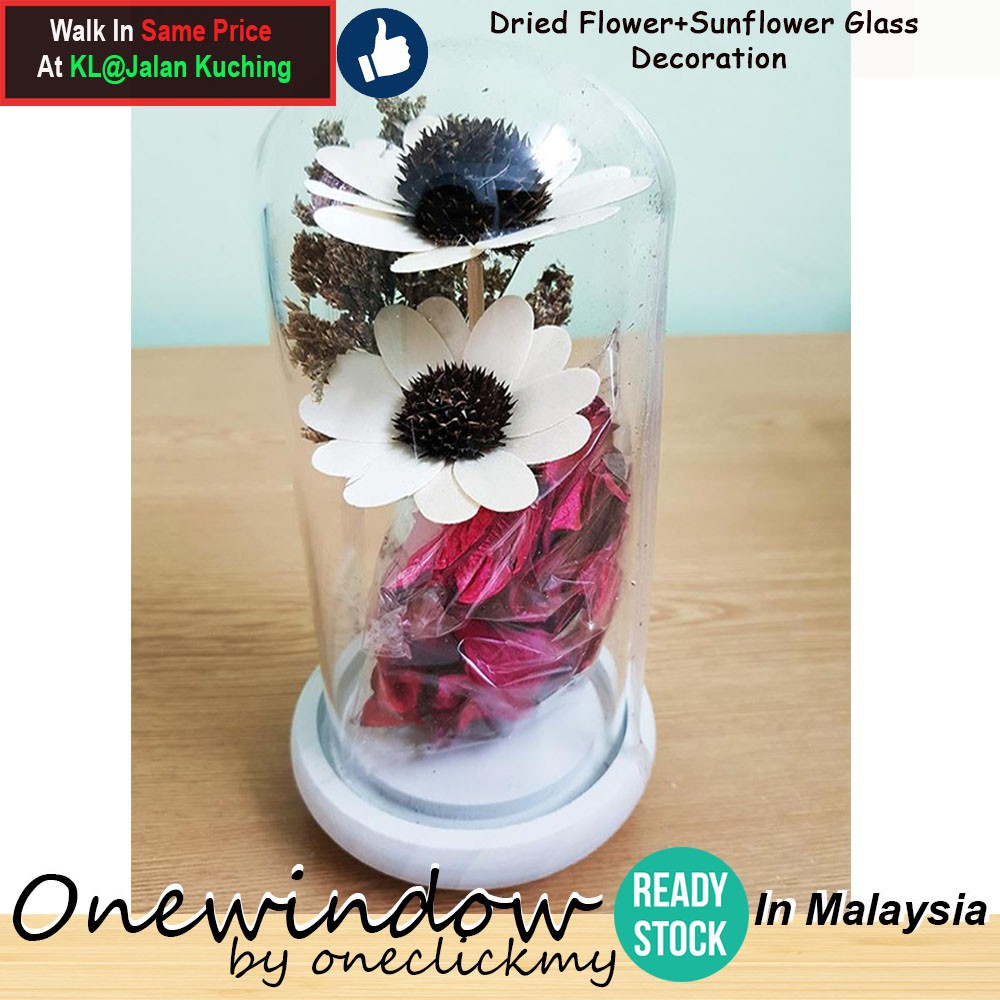 [ READY STOCK ]In Malaysia 2020 Valentine's Day Dried Flower+Sunflower Glass Decoration /Bunga Kering/情人节干花