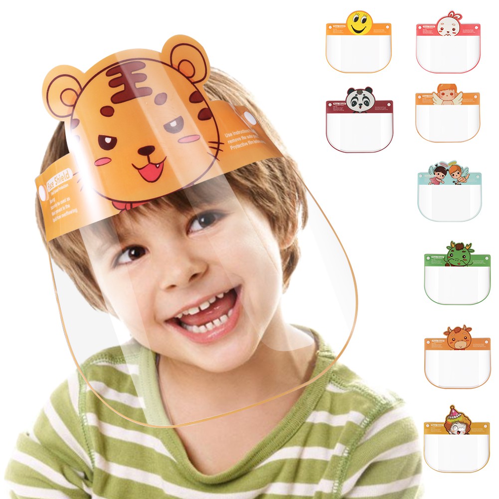 Face Cover For Kids 3D Cartoon Full Face Visor Protection PPE Transparent Clear Plastic Kids Face Visors Breathable Windproof Transparent All-Round Protection Cap for Boys Girls Outdoor School 