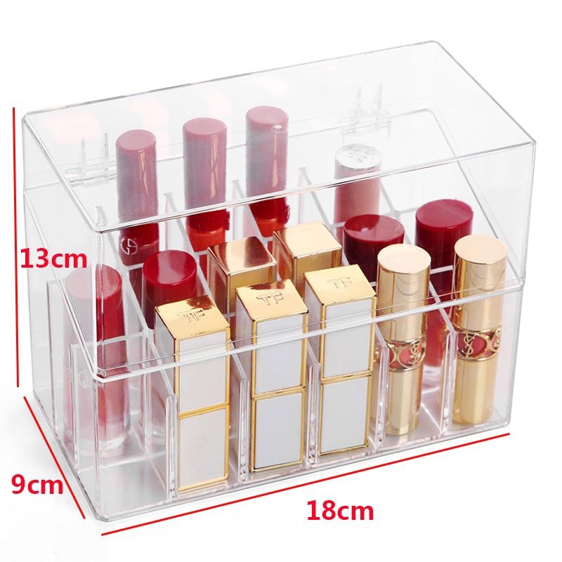 Lipstick Holder Organizer with Cover/Cosmetic Storage Box 18 grids