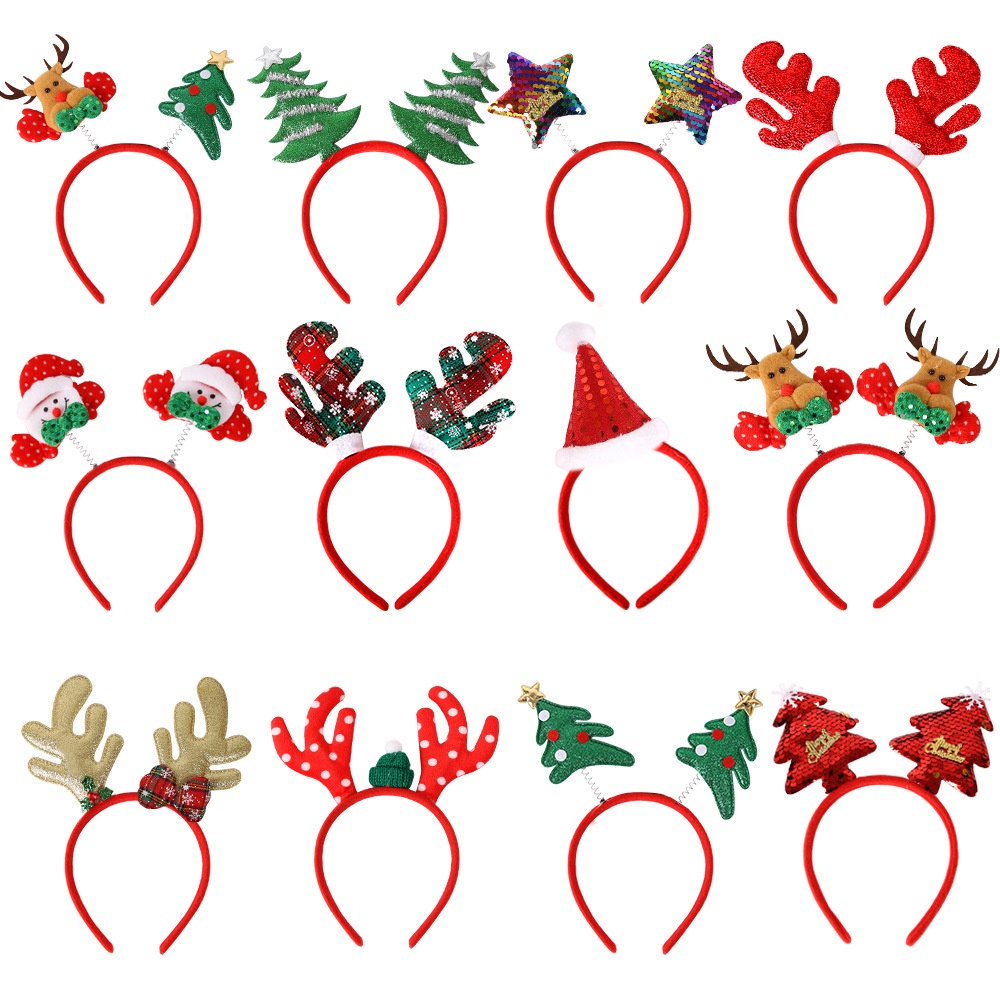 Cartoon Red Christmas Hair Band Santa Claus Antlers Headband Christmas Decor Adult Kids Gifts