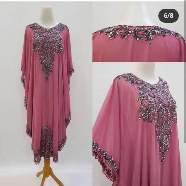 Gemini Sequin Kaftan Embroidery Chiffon Ceruty Quality Grade A Pink Red White Black | Kaftan Payet  Gemini Bordir Sifon Ceruty Kualitas Grade A Pink Merah Putih Hitam
