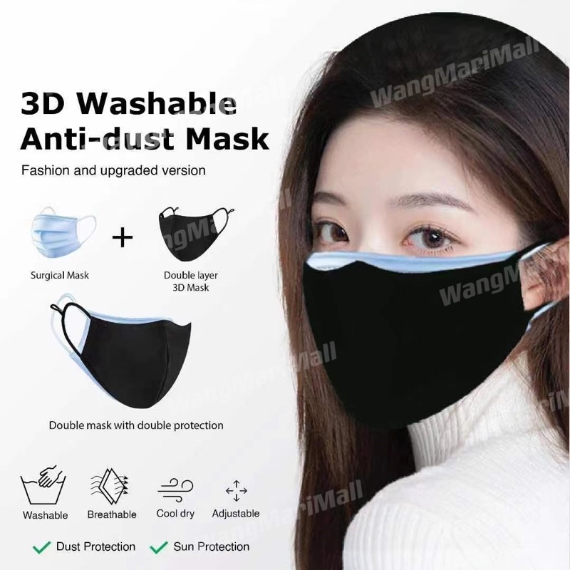 High Quality 3D Washable Reuseable Black Face Mask Cotton Topeng Muka ...