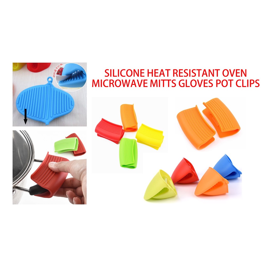 SILICONE HEAT RESISTANT OVEN MICROWARE MITTS GLOVES POT CLIPS (1 PAIR