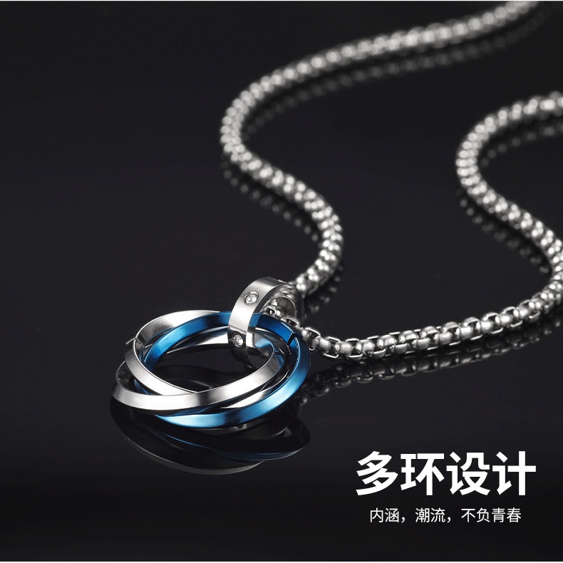 Fashion Couple Stainless Steel Necklace Three Ring Pendant Titanium Steel Hip Hop Necklace Jewelry Accessories