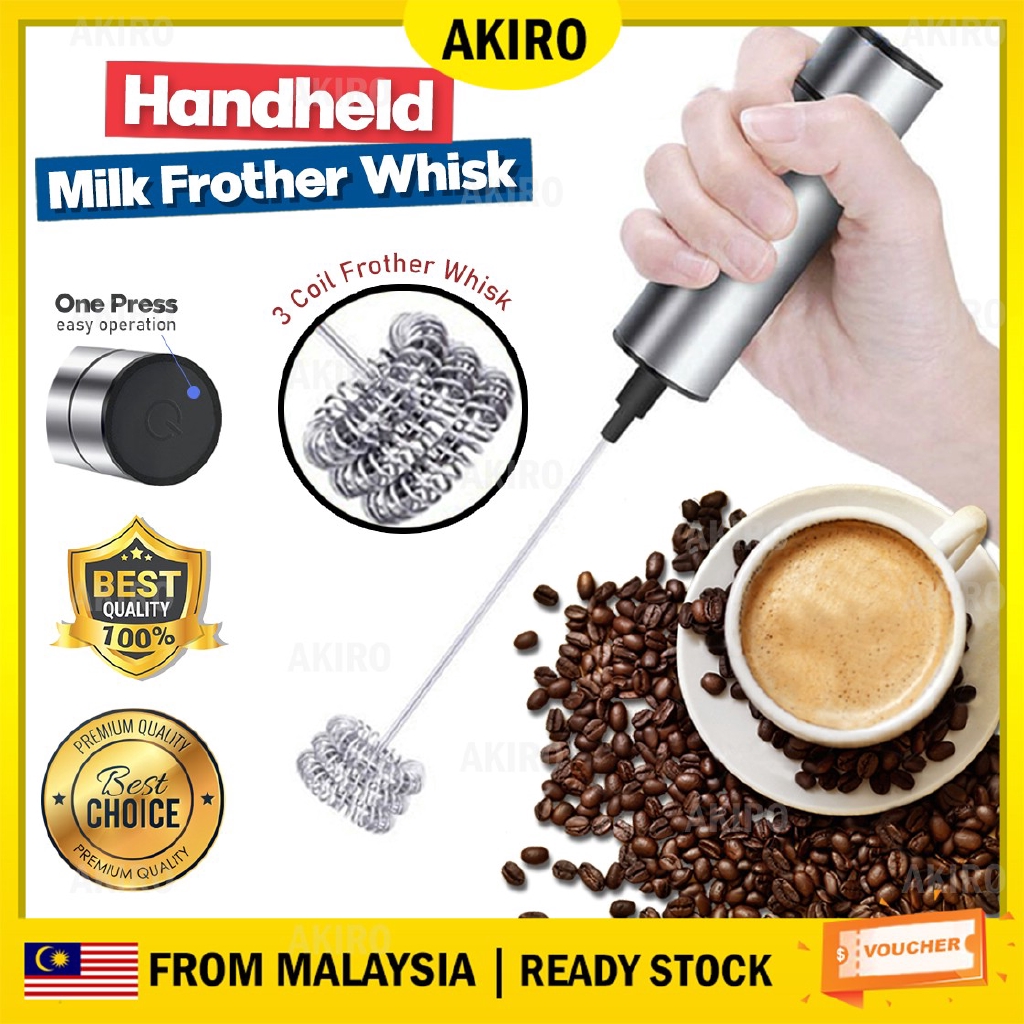 AKIRO Electric Milk Frother Spring Whisk Head Handheld Battery Operated Foam Maker For Coffee Cappuccino Latte