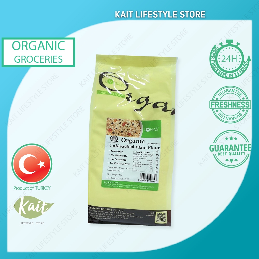 Lohas Organic Unbleached Plain Flour 1kg Hi Protein Shopee Malaysia