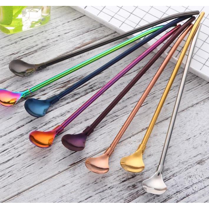 Specialty Stainless Steel Straw Spoon Bar Restaurant Drink Straws Stir
