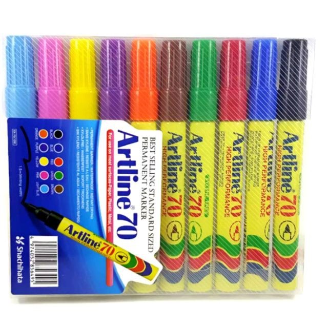 Artline Marker Pen 70 / Artline 90 Permanent Marker Pen 10 Colours Set ...