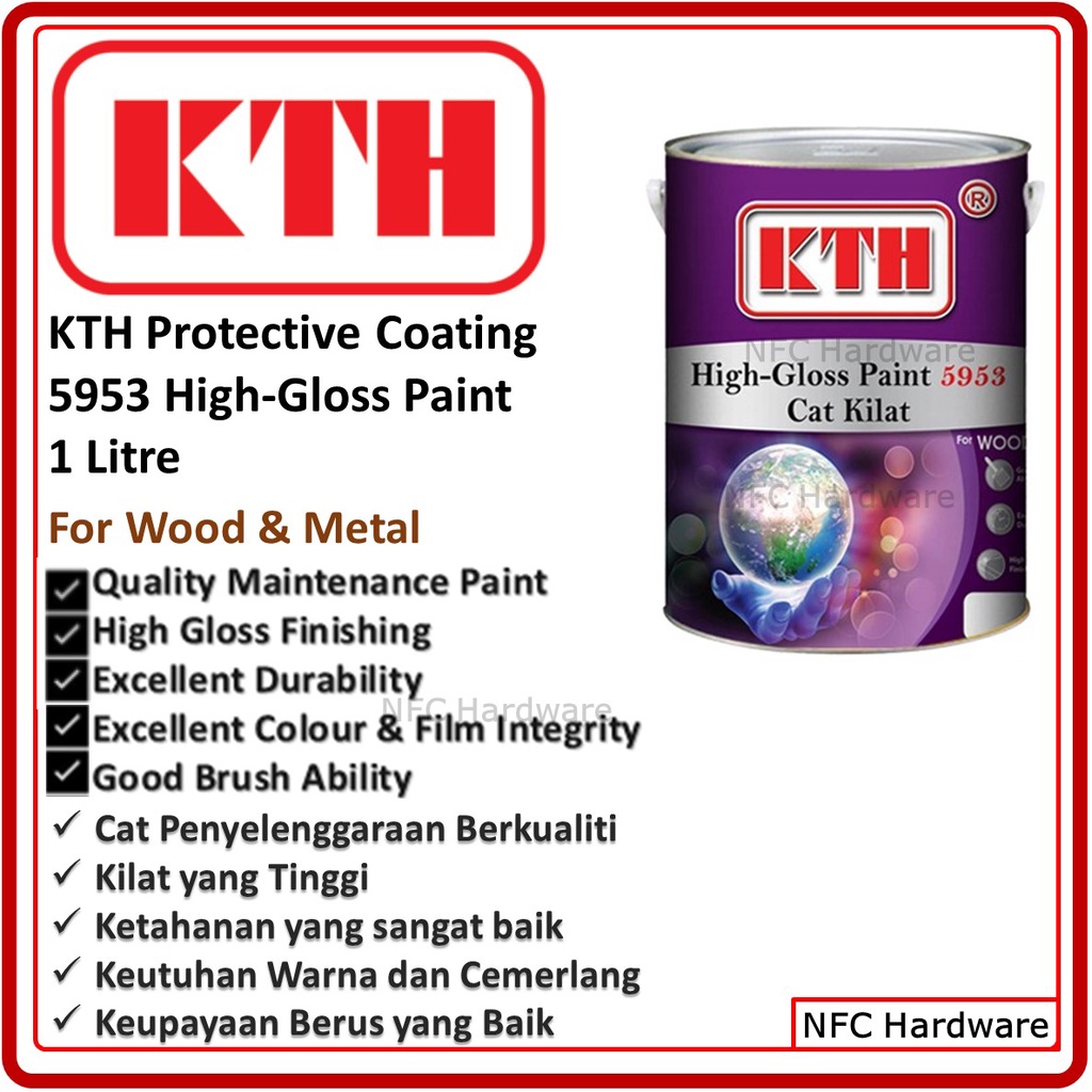 KTH High Gloss Paint 5953 1 Litre (Cat Kilat Alas Kayu/Besi) Shopee