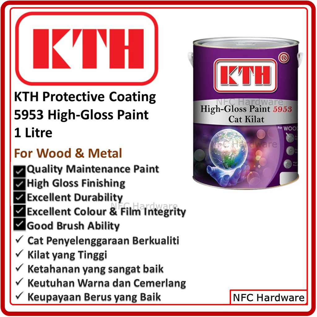 KTH High Gloss Paint 5953 1 Litre (Cat Kilat Alas Kayu/Besi) | Shopee ...