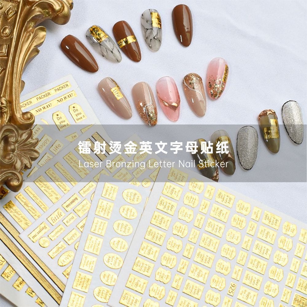 New Nail Beauty Stickers Japanese Laser Gilding English Letters Nail