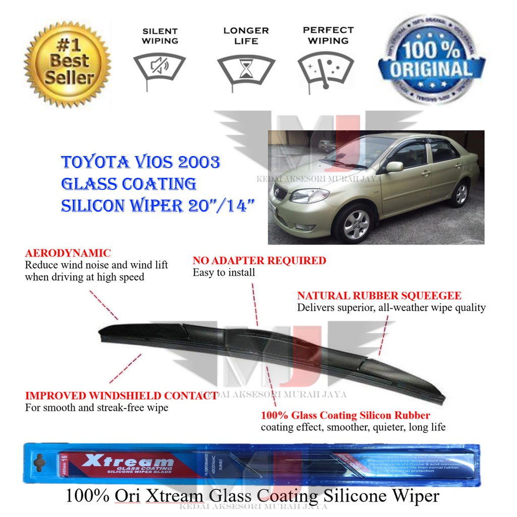 Toyota Vios 2003 100% Ori Xtream Glass Coating Silicone Wipers (1set)