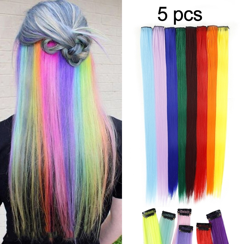 5 Packs 20 Long Straight Colored Hair Extensions Clip In