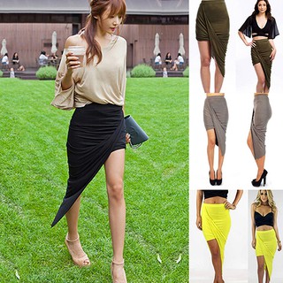 B Women S Fashion Sexy High Waist Draped Asymmetrical Bodycon Mini