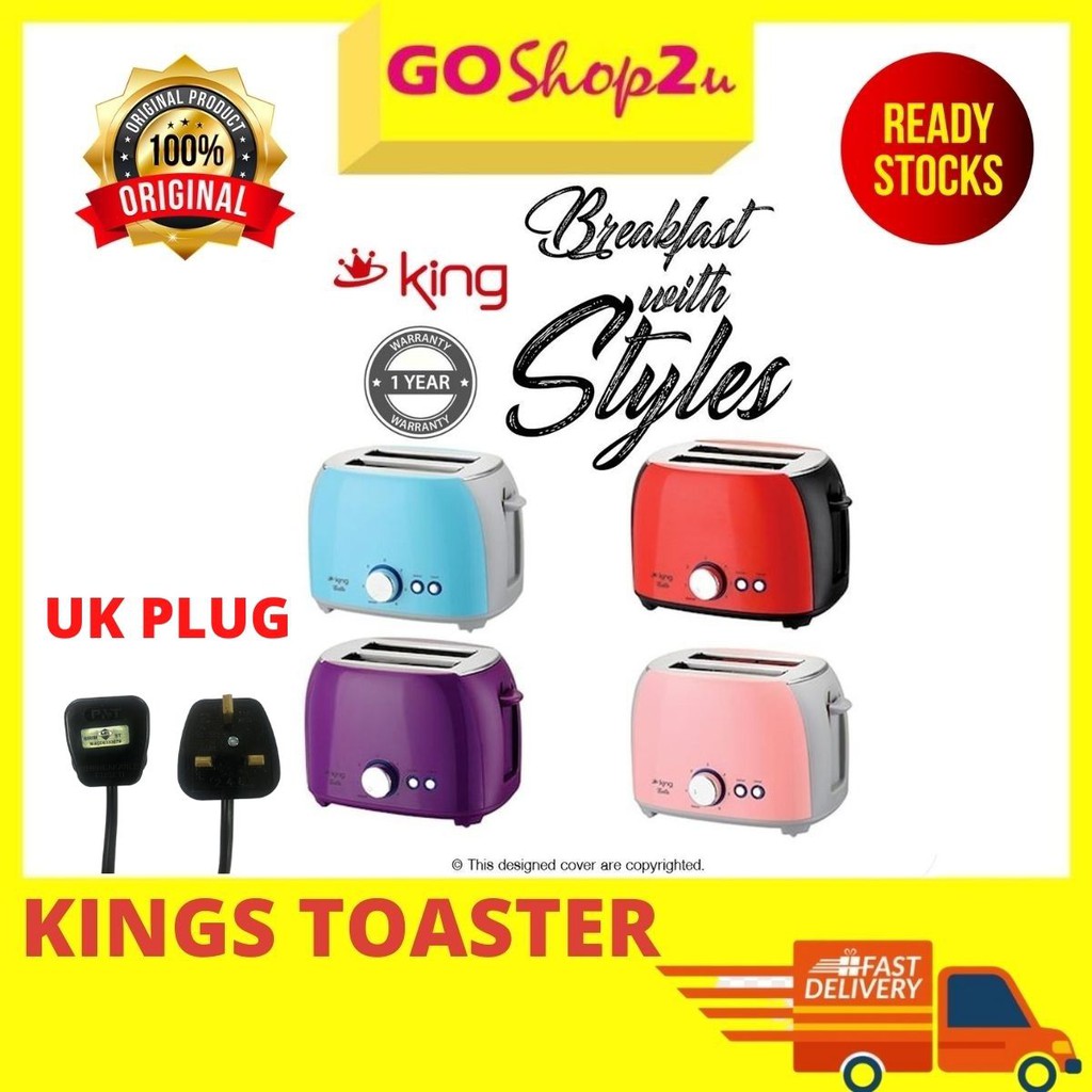 King Retro Colourful Designer 2 Slices Bread Toaster / Pembakar Roti / 烤面包机 / Bear Automatic Bread Toaster UK PLUG