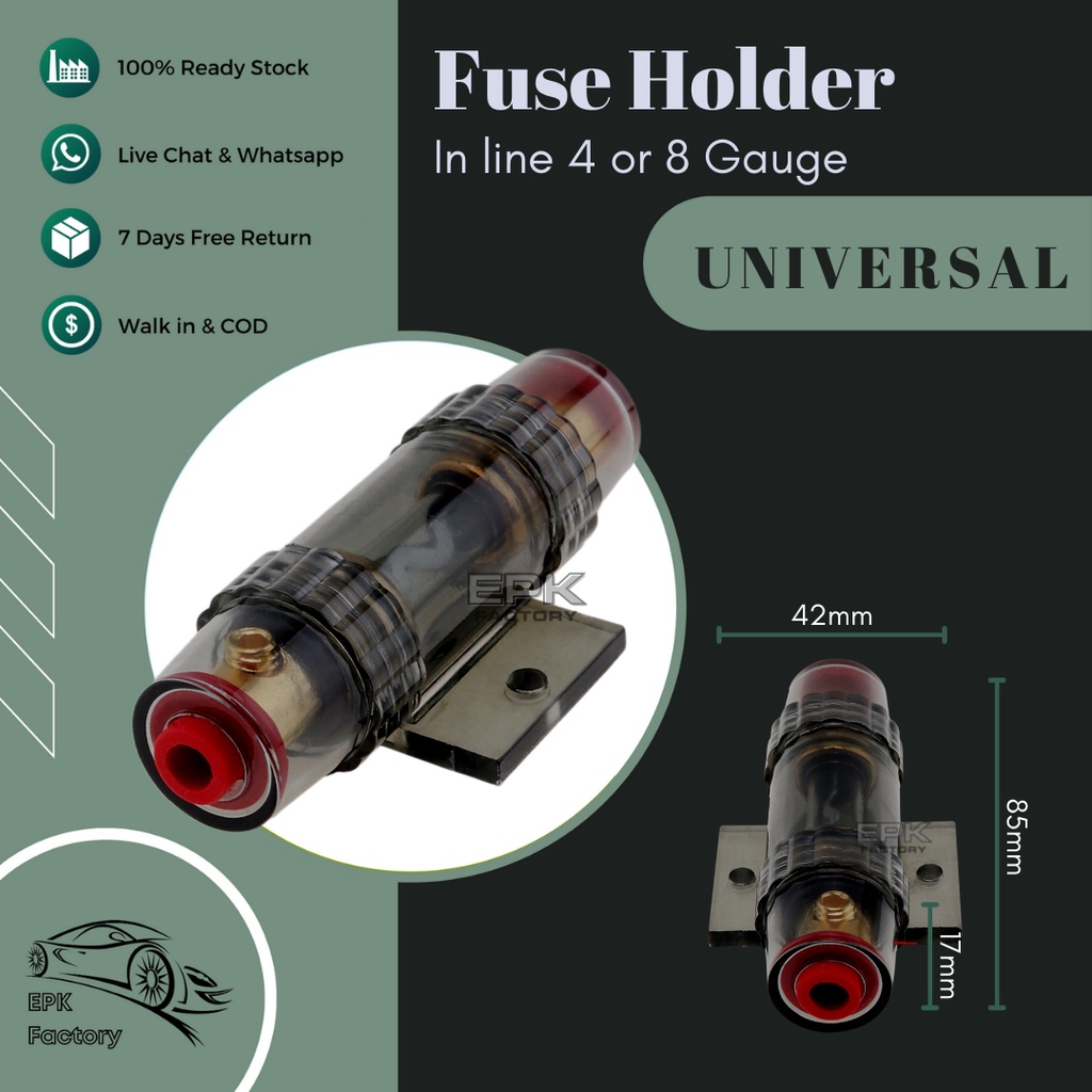 Car Audio Refit Fuse Holder 4/8 And 10 Gauge Wire With 60 AMP Fuses 60A