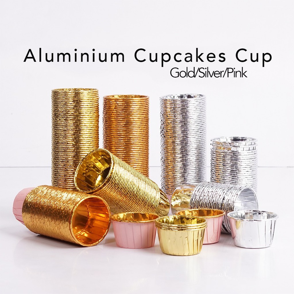 (10 pcs) Aluminium Foil Cake Baking Cups / Gold Silver Aluminium Foil Muffin Cupcake Liner Cake