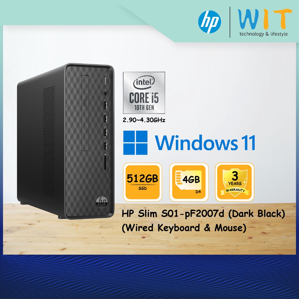 HP Desktop PC Slim S01-pF2007d I5-10400/HP Slim S01-pF2188d I3-10105/4GB D4/512GB SSD/Intel Share/No Odd/HP Wired KB&MSE