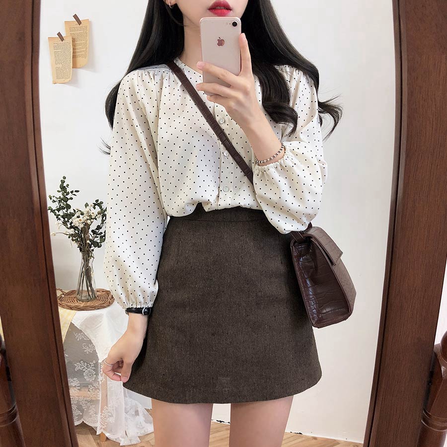 Zuoan Korean  style  polka dot long sleeve shirt women s 