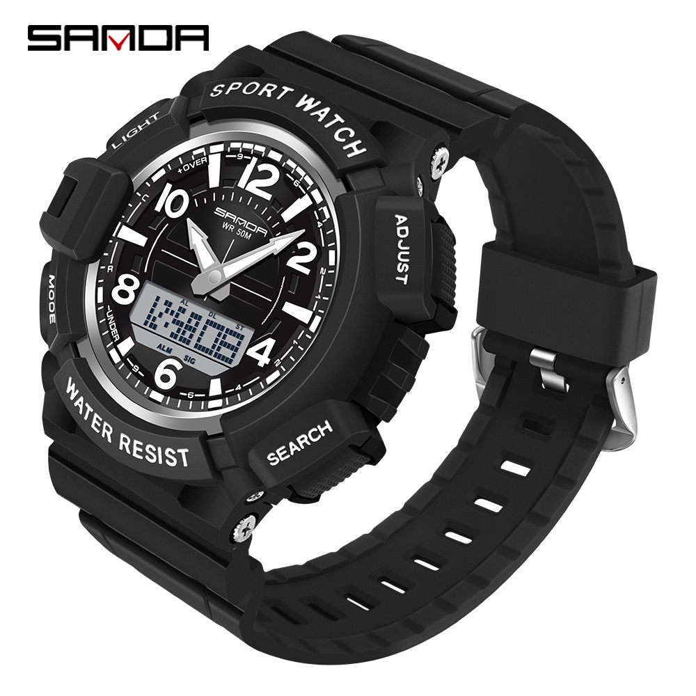 Sanda Multifunctional Dual Display Waterproof Chronograph Calendar ...