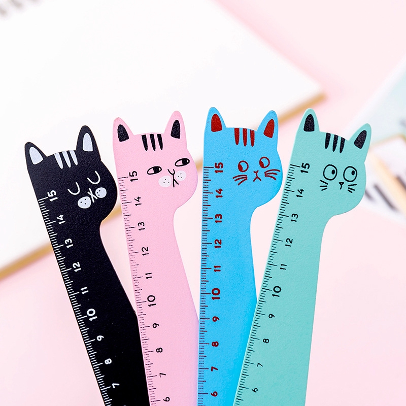 Color : Green 15cm Ruler Scale Length Office Products Creative Cat Shape Wood Straight Ruler Student Learning Stationery 