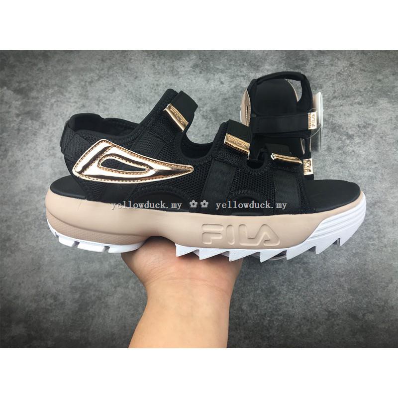 ✌yduck♥ FILA disruptor sandals unisex black gold fila | Shopee Malaysia