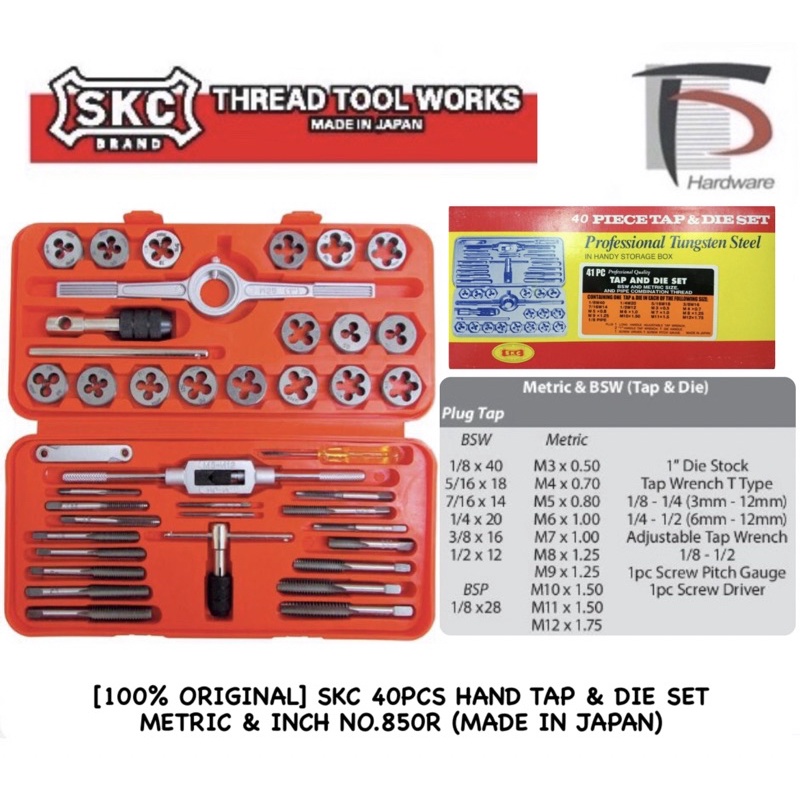 [100 ORIGINAL] SKC 40PCS HAND TAP & DIE SET METRIC & INCH NO.850R